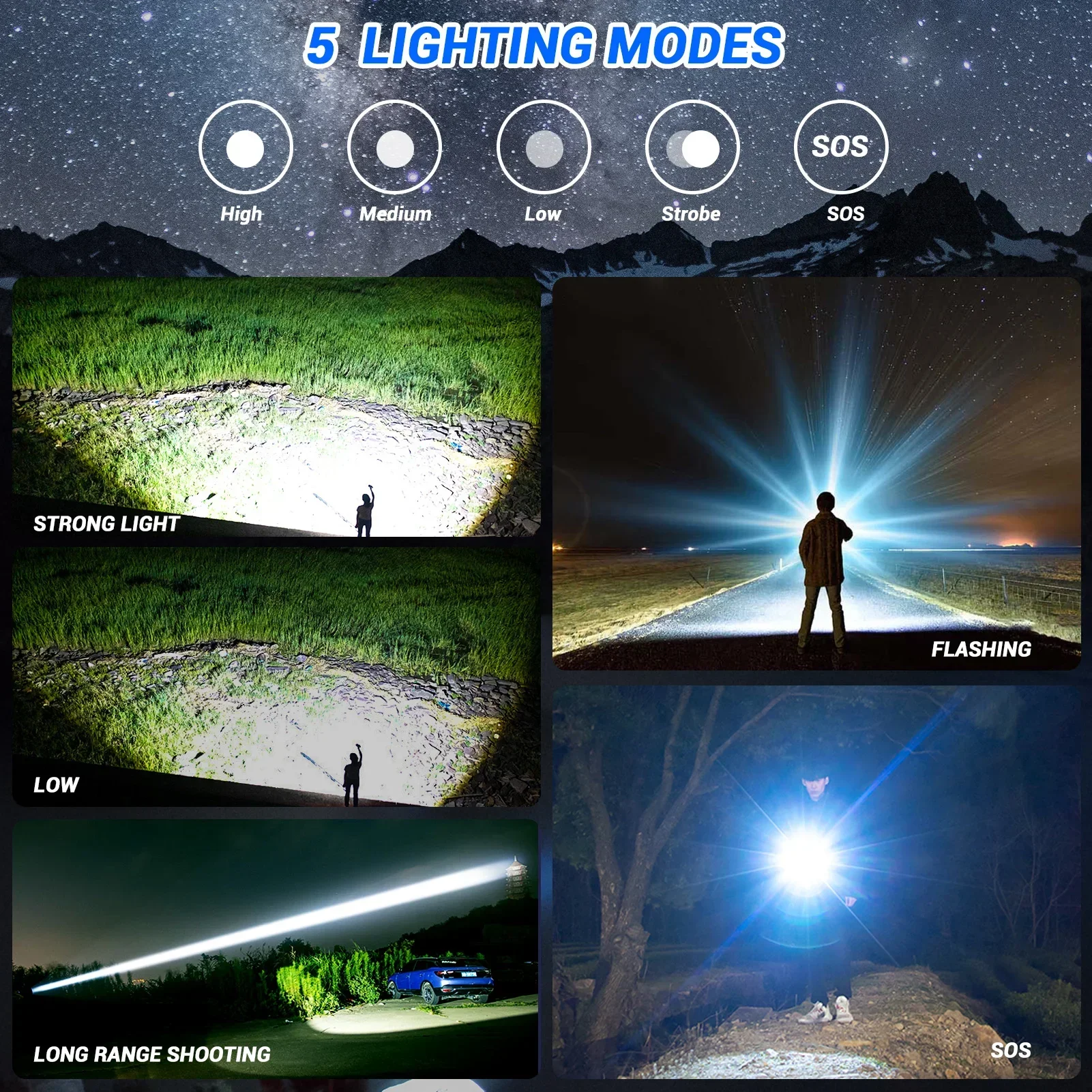 Most Powerful LED Flashlight 1500M Super Long Range Tactical Torch Light High Power Flashlight Long Shot Hand Lamp for Camping