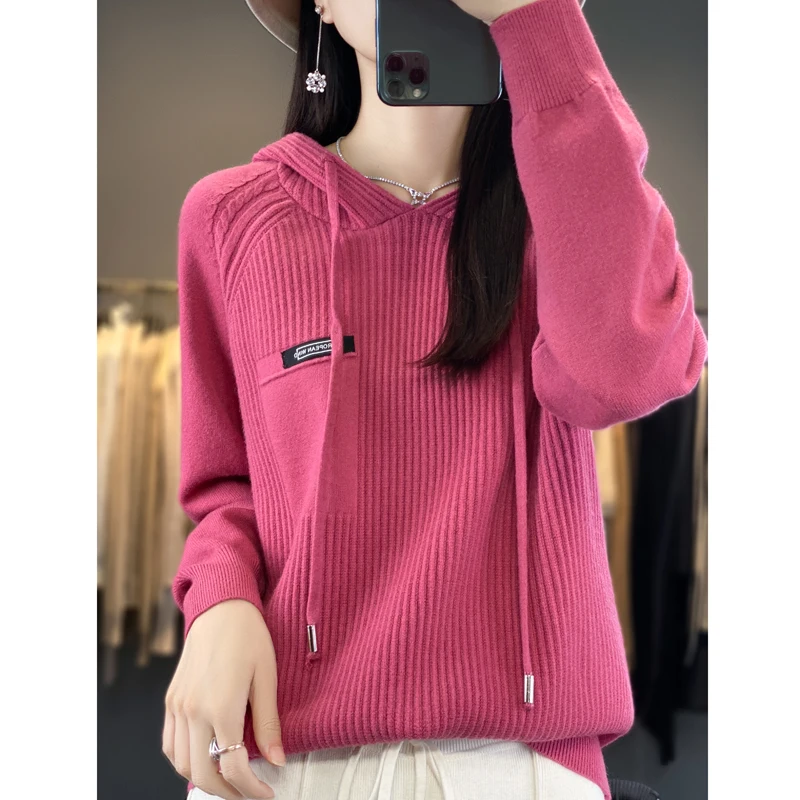 Women's cardigans, hooded knit sweatshirts, pullovers, loose long-sleeved tops, shirts, wool warmth, sweaters, sleek solid under