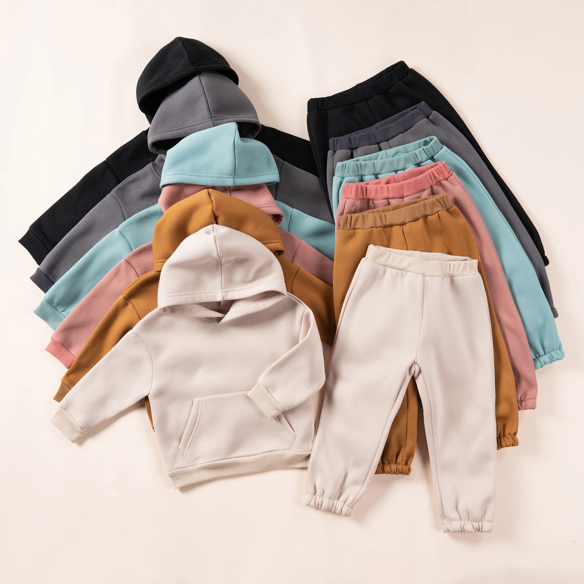 NEW Children Sets 1-6Y Kids Long Sleeve Tracksuits Solid Hoodies+ Sweatshirt Pants Leisure Sports 2pcs Suits Kids Clothes Unise