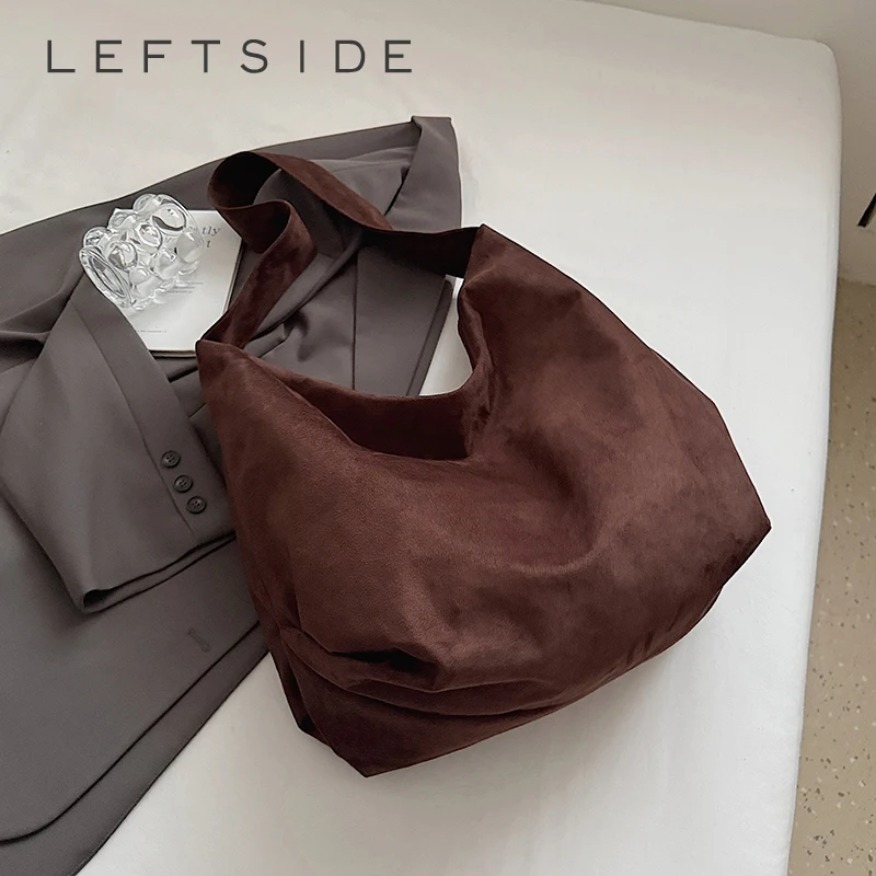 

Левая сторона, женская сумка через плечо из искусственной замши, зима 2025 года, ретро-сумка-хобо, роскошные дизайнерские новые сумки и кошельки большой вместительности