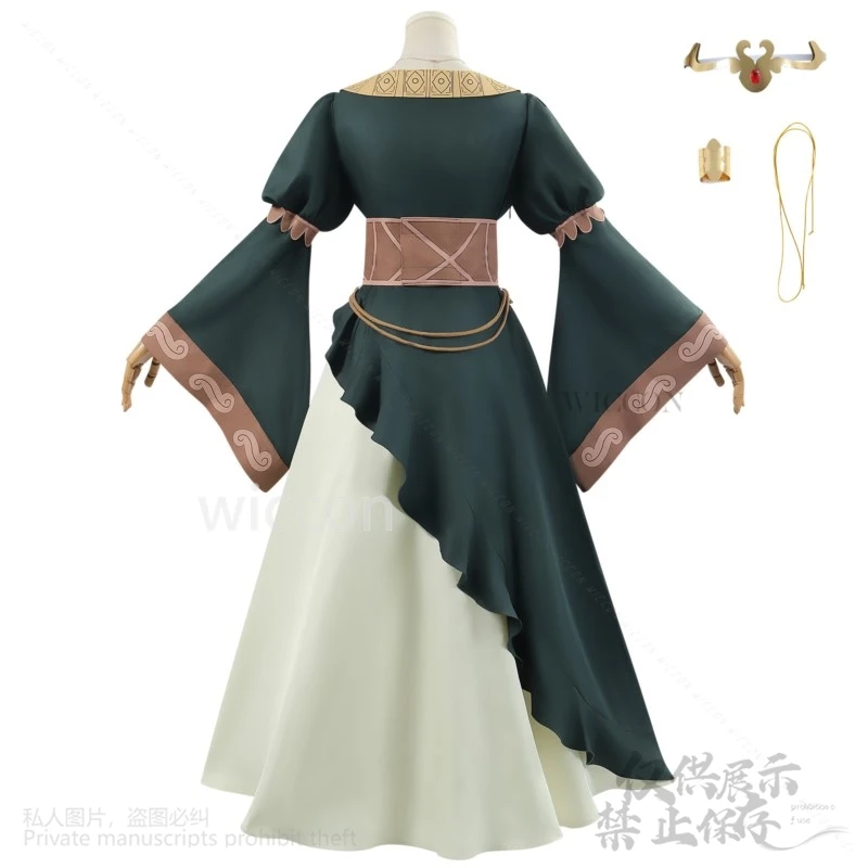 Anime Movie Anime Rohirrim Rings Hera Green Dress Costume and Lolita Red Wig For Woman Girl Halloween Christmas Cos Customized