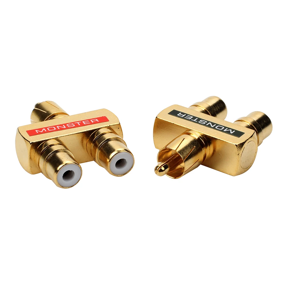 1 RCA macho a 2 RCA hembra de cobre chapado en oro AV Audio RCA uno en dos adaptadores macho y hembra