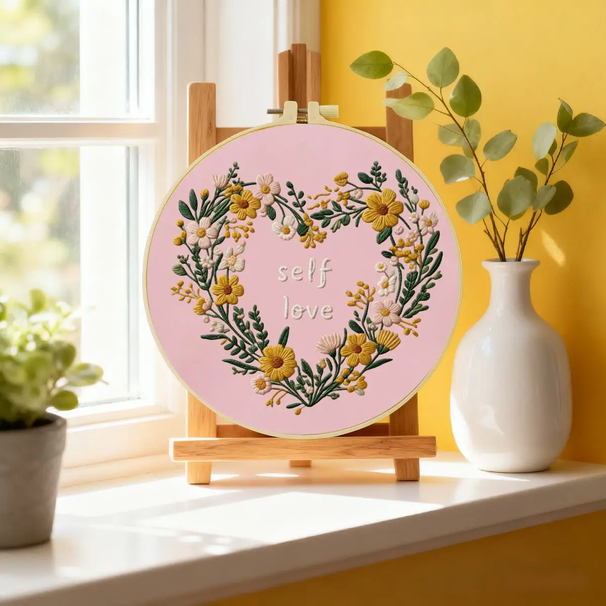 1 Stück 20X20CM/15X15CM 7,87/6,3 Zoll Liebesblätter Stickerei Starter-Kit DIY-Kit DIY-Stickerei-Set für Anfänger – Detail 5