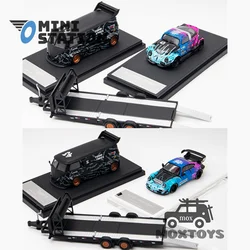 Mini Station 1:64 RWB 964 43 Ken Block  / Targa Block43 Trailer Set Diecast Model Car