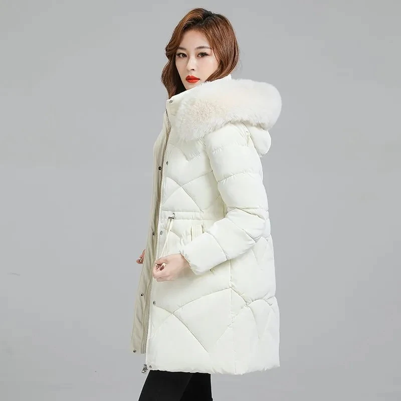 Long And High-end Trends In Winter Fashion Cotton-padded  Women Hooded Waist Slim 2023 New Ladies Loose Warm Coat Women.