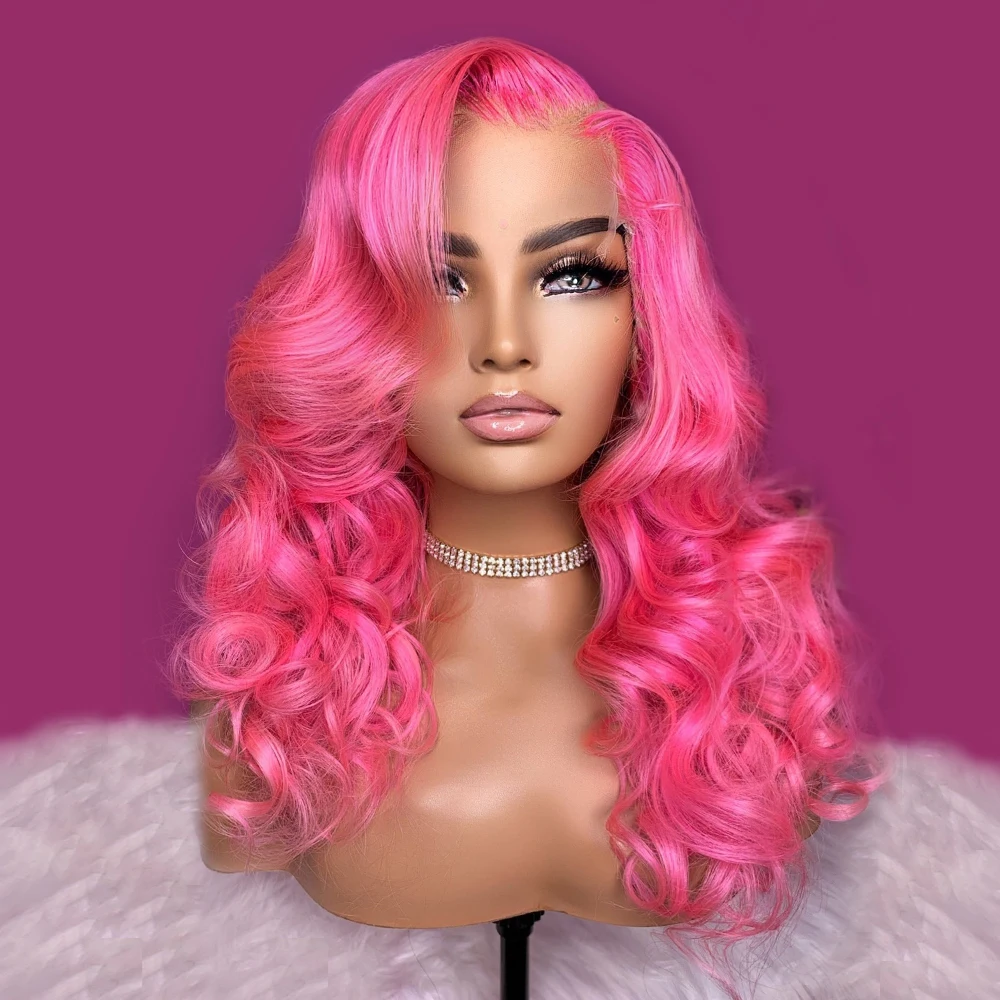 

Human Hair Wigs Rose Pink 13x4 Lace Front Wigs Human hair Pre Plucked Body Wave Light Pink 13x6 Lace Frontal Wavy Wig For Women