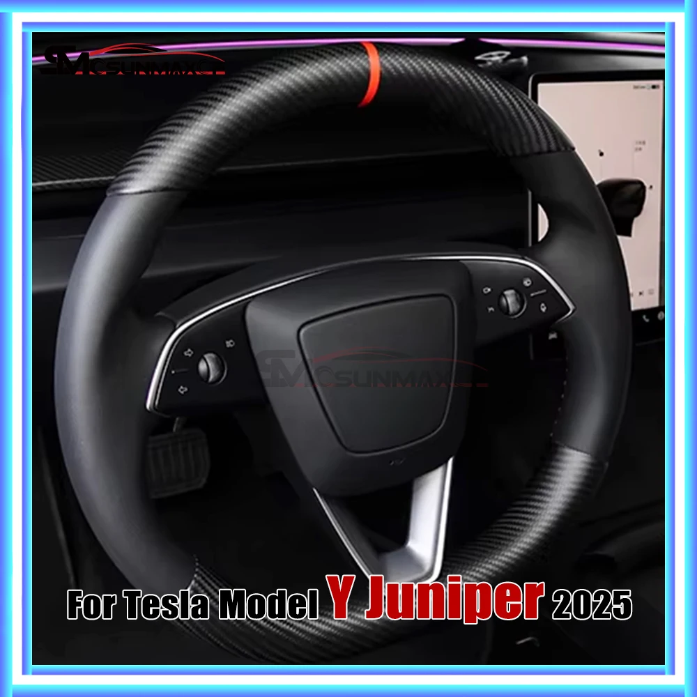 

Чехол на руль из настоящего углеродного волокна, автомобильные аксессуары для Tesla Model Y Juniper 2025