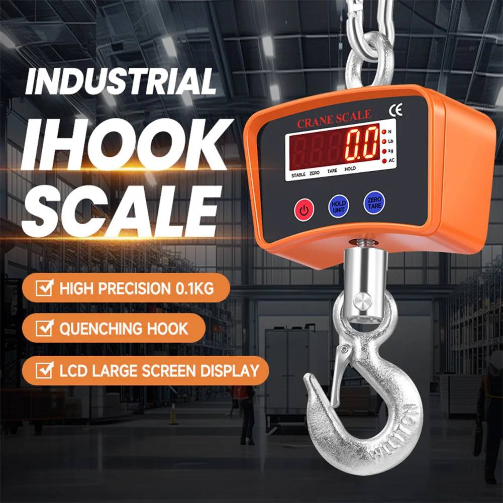 Electronic Crane Scale 2200 Lb 1000 Kg Aluminum Shell Steel Hook Rechargeable Battery Tare Hold Unit Convert Kg Lb N Shop