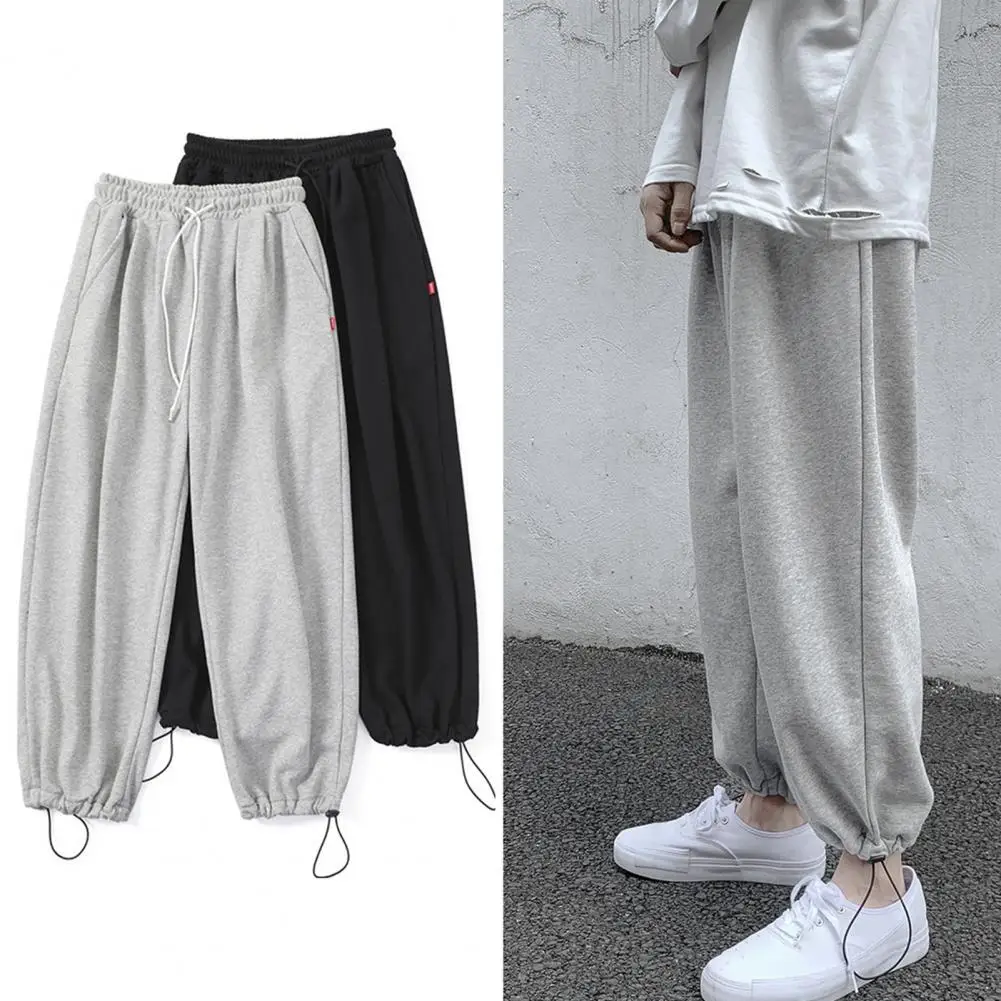 Spring New Men\'s Baggy Straight Leg Sweatpants Korea Style Fashion Wide-leg Pants Casual Trousers Male Black White Light