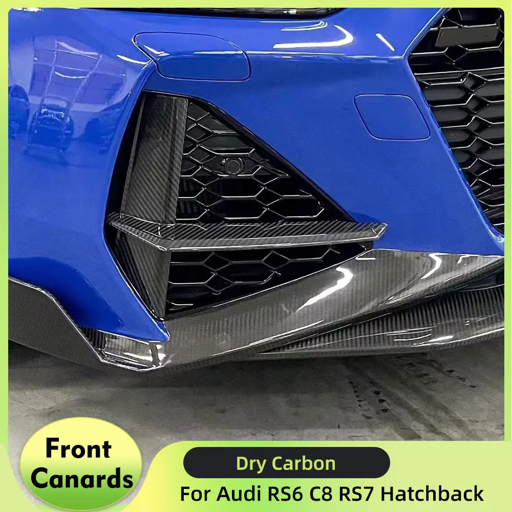 Auto-Frontspoiler für Audi RS6 C8 RS7 Sportback Fließheck 4-Türer 2020-2021 Frontstoßstangen-Lufteinlässe Verkleidungen Karosserie-Kit Trockenes Carbon 2 Stück