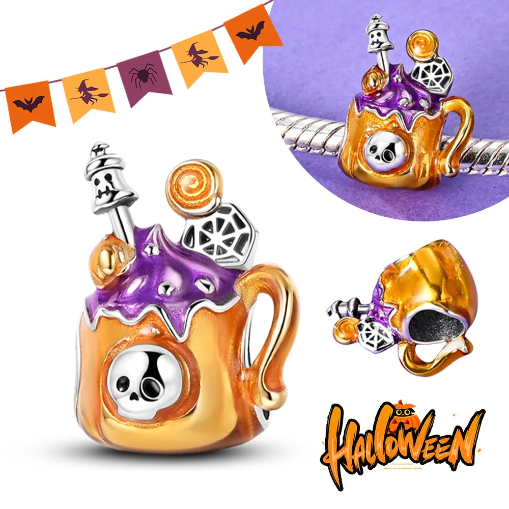 

Halloween Charms Silver 925 Gothic Cute Pumpkin Dessert Cup Bead Fit Charms Bracelet for Jewelry Making Women Gifts Bag Charm