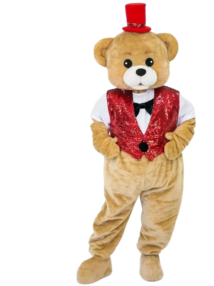 

Red Vest Gentleman Brown Bear Mascot Costume for Halloween Christmas Carnival Fancy Party Advertising Cartoon Outfit