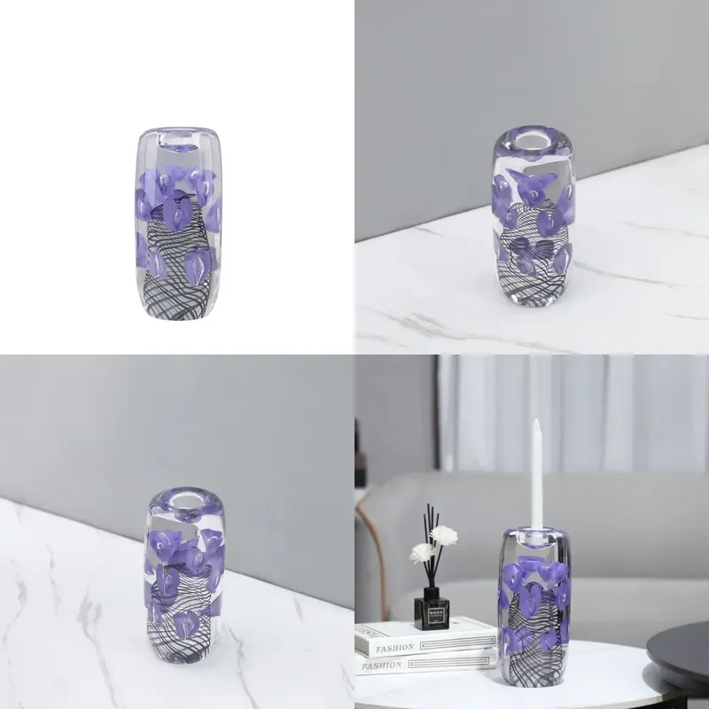 Modern Light Luxury Creative Inlaid Petal Glazed Candlestick Ornament for Living Room Restaurant Hotel Model Room Home