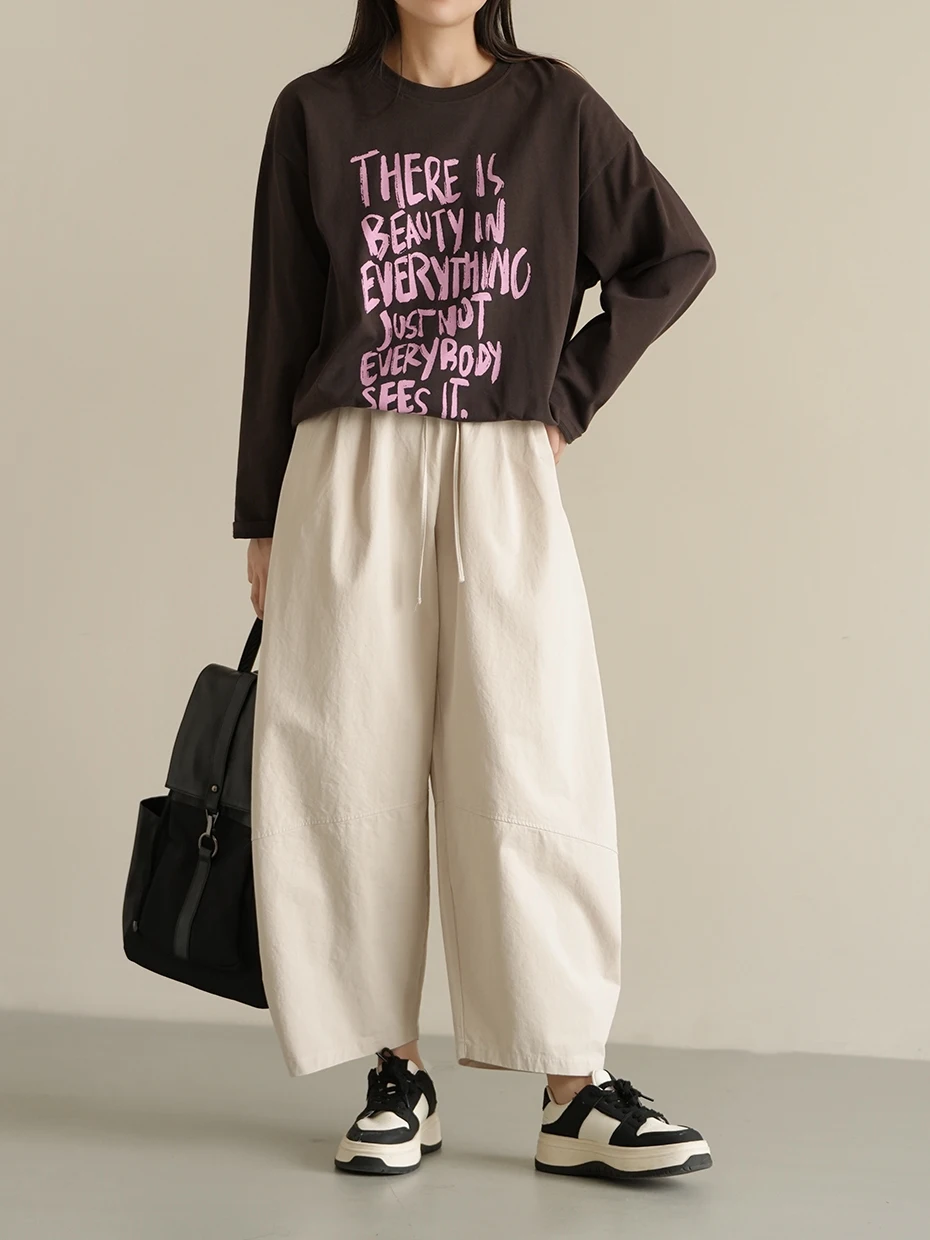 

Pure Cotton Balloon Pants Women's Loose Crescent ape Nine Point andmother Pants Spring Autumn Sle Casual Trousers
