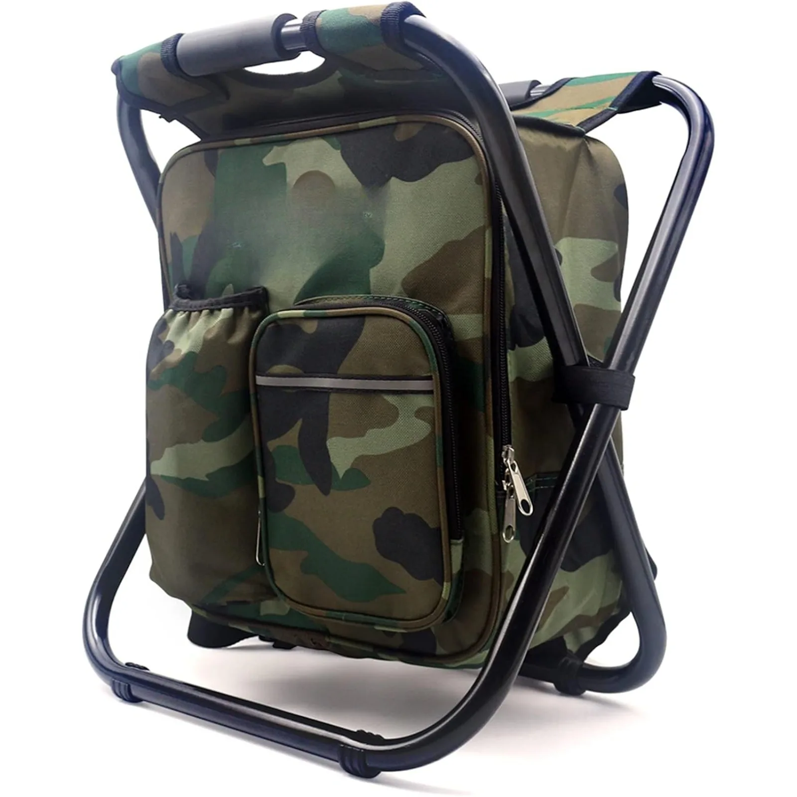 

US Folding Camping Chair Stool Backpack with Cooler Insulated Picnic Bag, Hiking Camouflage Seat Table Bag Camping Gear