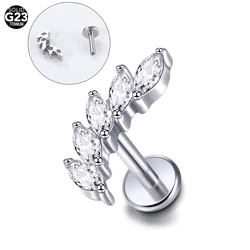 1Pc G23 Titanium Crystal Ear Tragus Labret Ring Nose Stud Internally Threaded Helix Ear Cartilage Piercing Earring for Women 16G