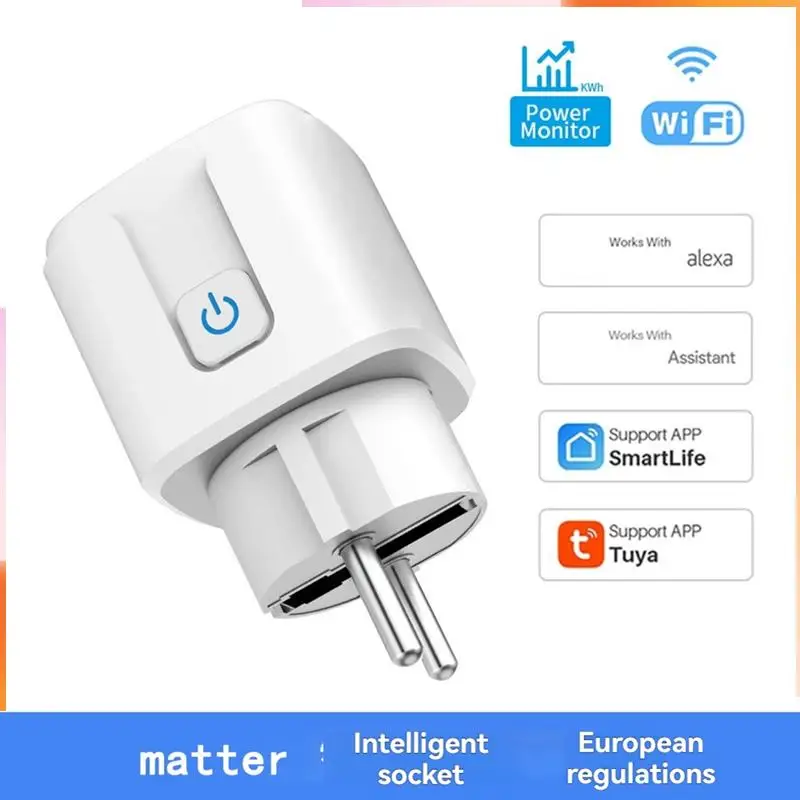 A92Z Matter Wifi 16A Smart Socket 16A Wifi Smart Plug With Power Monitoring APP Remote Control Works With Alexa Google EU Plug