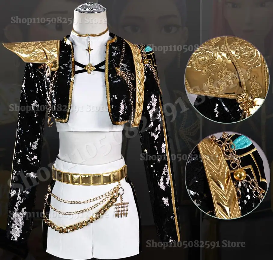 K-Pop شيطان الصيادين تأثيري رومي زوي ميرا تأثيري حلي الذهب الأسود مجموعة النساء أطفال بنات فستان حفلة الهالوين الدعائم #5