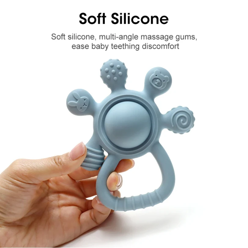 2025 new Teething Silicone Palm Rattle Teether bunny - Safe Baby Chew Toys for Soothing Sore Gums