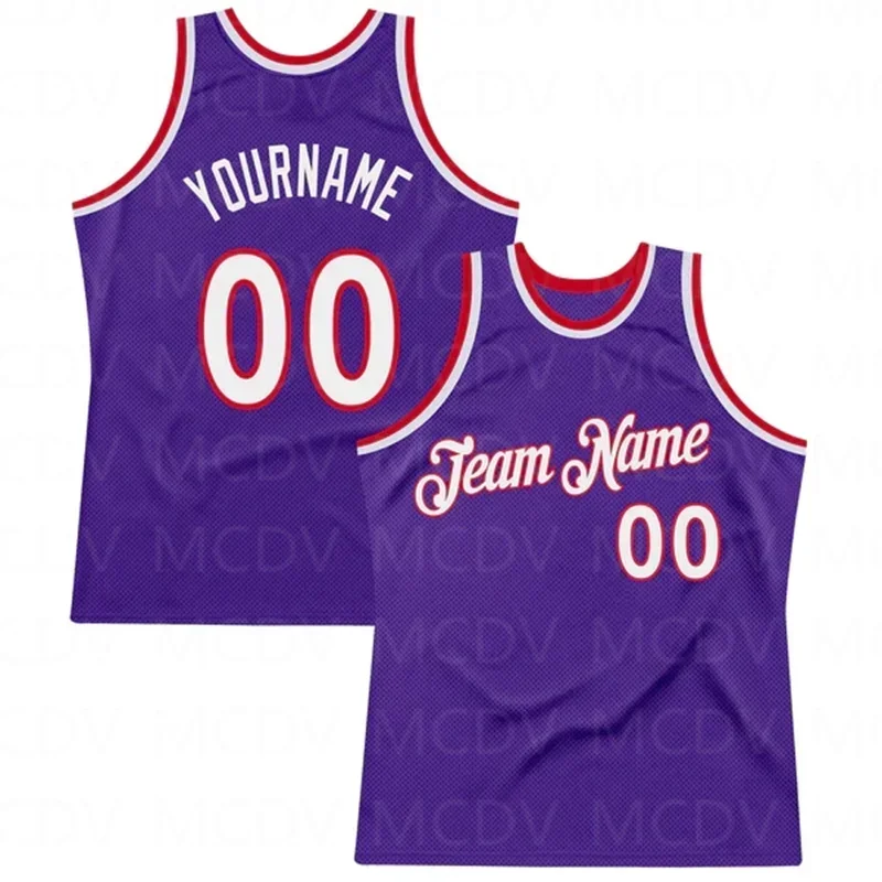 

Custom Purple White-Red Authentic Throwback Basketball Jersey 3D Print Team Name Number Vest Game Practice Clothes Adult/Youth