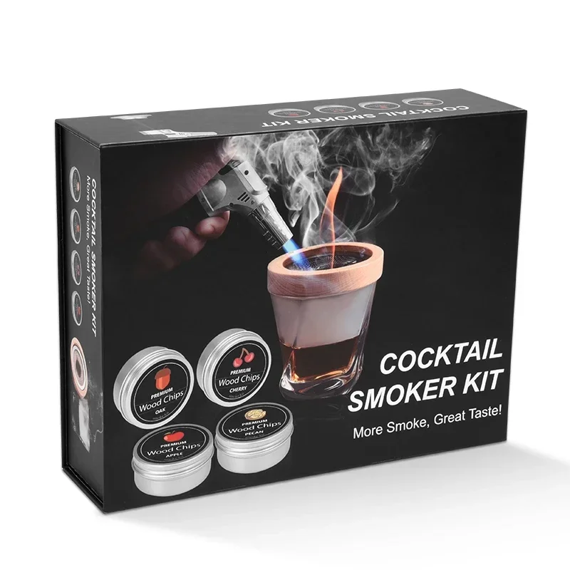 Cocktail Smoker Kit with Torch Old Fashioned Kit Drink Smoker Infuser Kit for Whiskey Bourbon Brandy Wine Cocktails Man Gift