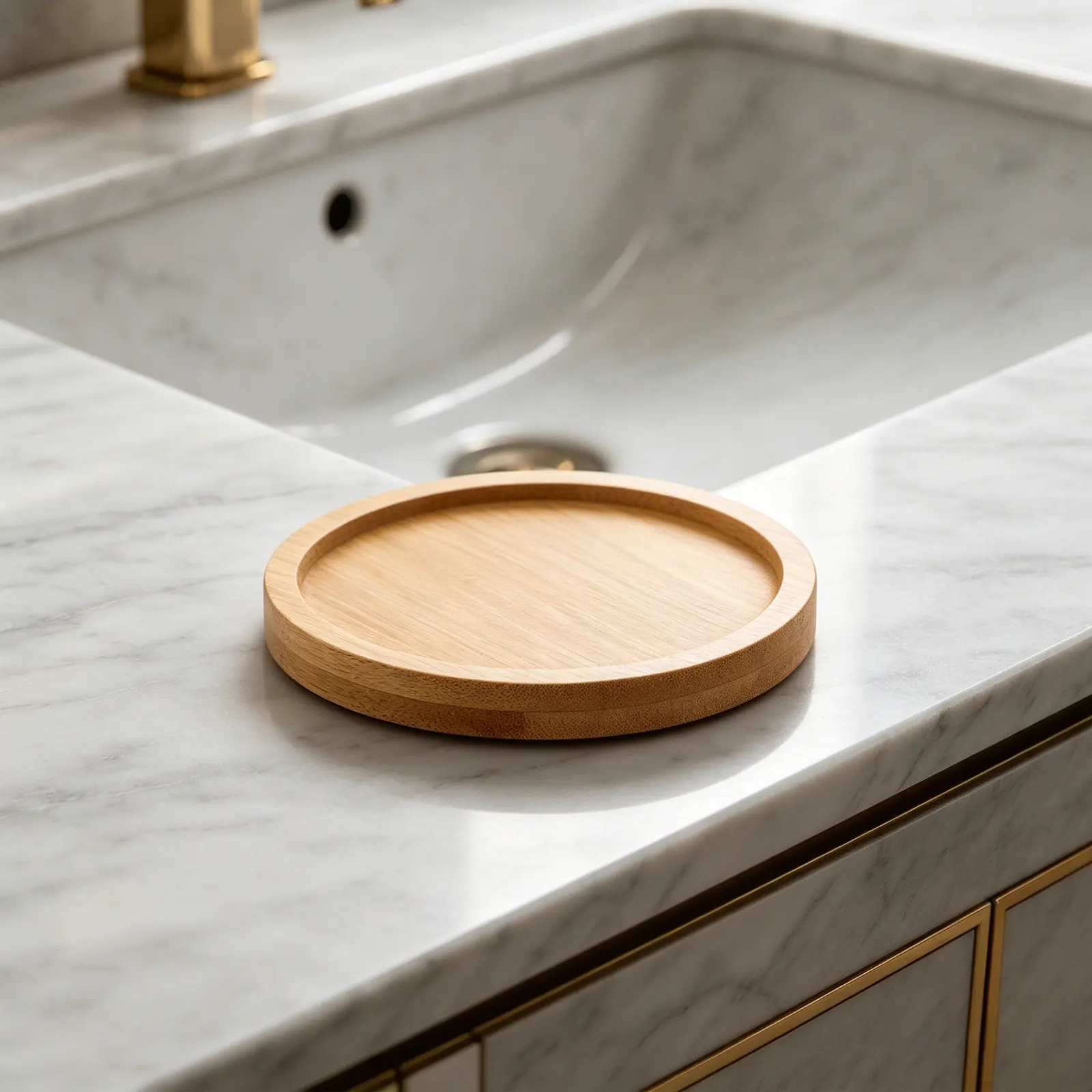 6Pcs Bamboo Soap Dispenser Base Tray Wood Non Slip Round Bathroom Tray for Vanity Kitchen Organizer Perfume Jewelry view 5