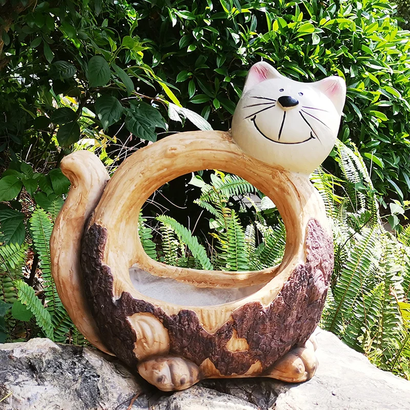 Outdoor Cat Statues Resin Planter Animal Shape Flower Pot Vase Container Country Styles Handmade