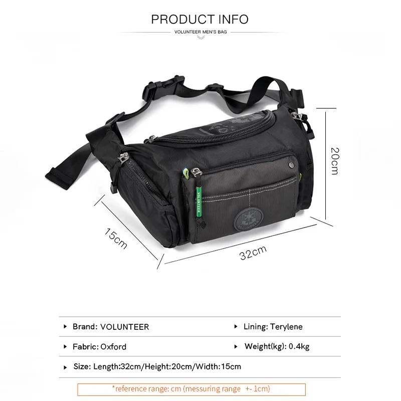 Volunteer Waist Bags for Men Casual Waterproof Sports Nylon Chest Bag Male New Fashion Phone Oxford Cloth Crossbody Bags 1652-10