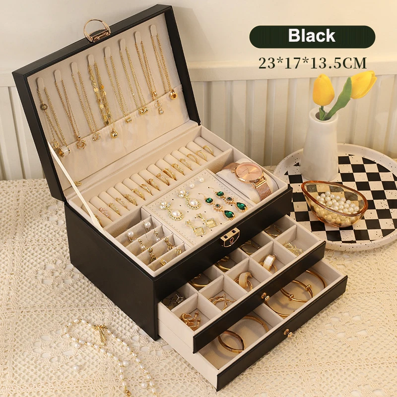 DELESYS Nieuwe grote capaciteit high-end 6-laags sieradendoos voor het opbergen van kettingen, horloges, accessoires, multifunctionele sieradendoos