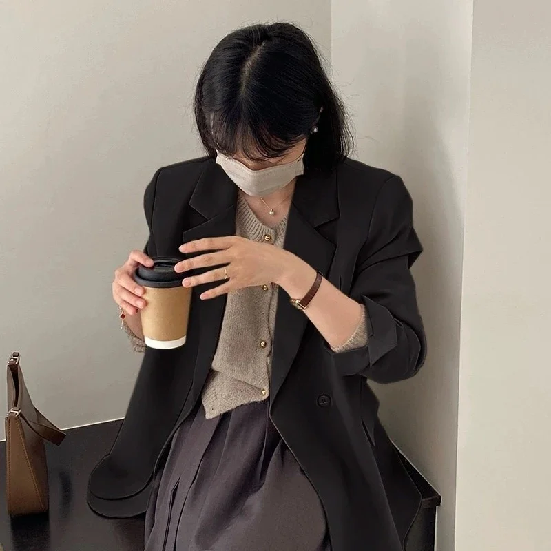 春秋エレガントグレーレディースブレザー ジャケット 2026新作 長袖シングルボタン オフィスレディー ルーズアウター 女性用