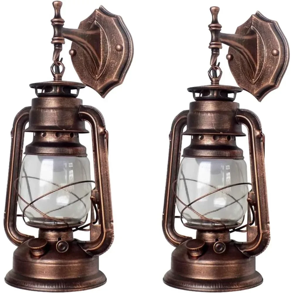 Wall Sconces Retro Antique Vintage Rustic Lantern Lamp Wall Sconce Light Fixture (Yellow Bronze - 2 Pcs)