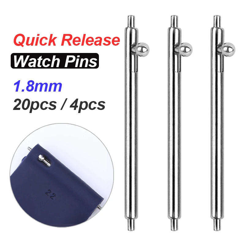 20pcs 1.8mm Diameter Quick Release Watchband Link Pin 4pcs Full Stainless Steel Strap Spring Bar 15 16 17 18 19 20 21 22 23 24mm