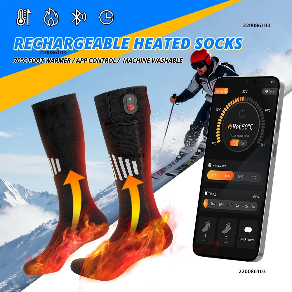 

APP Control Electric Heated Socks Rechargeable 5000mAh Battery Winter Warm Socks Cold Weather Foot Warmers Heated Skiing Socks