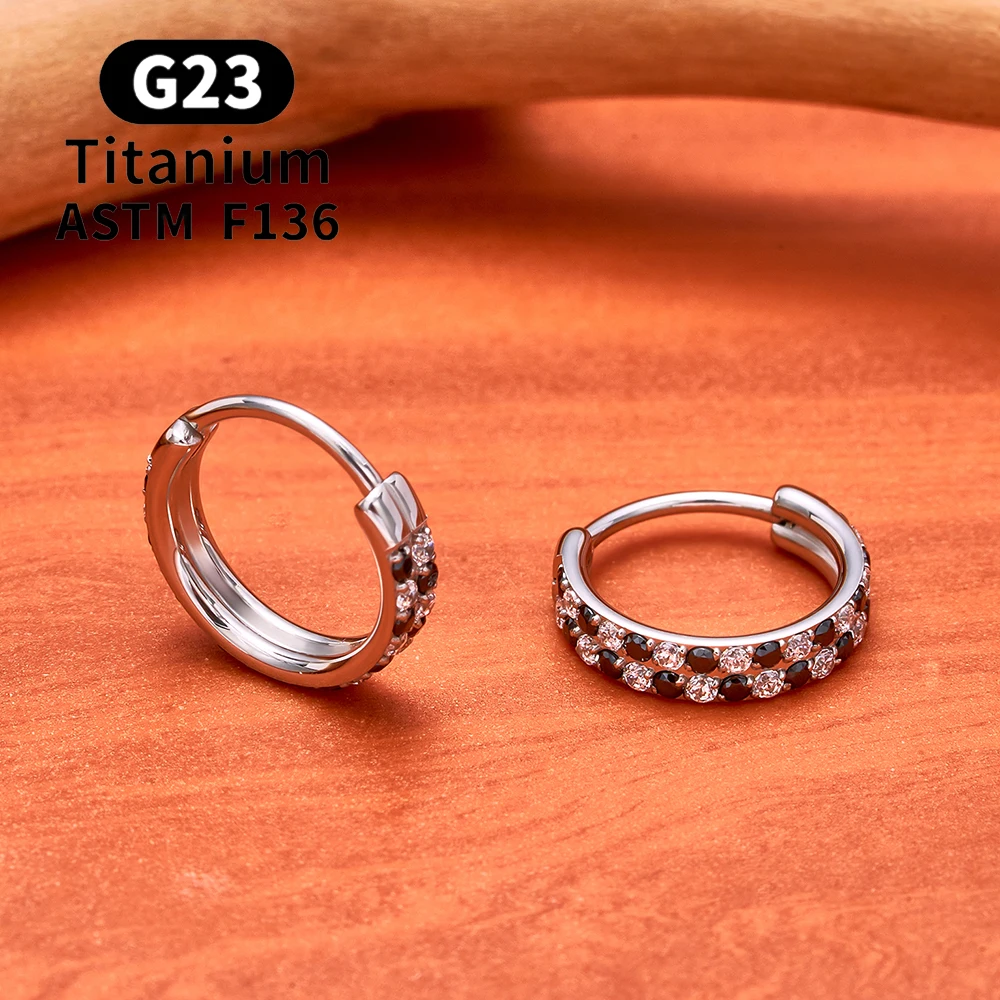 ASTM F136 Titanium Round Nose Ring 16G CZ Hinged Septum Clicker Ring Ear Cartilage Tragus Helix Earring Hoops Piercing Jewelry