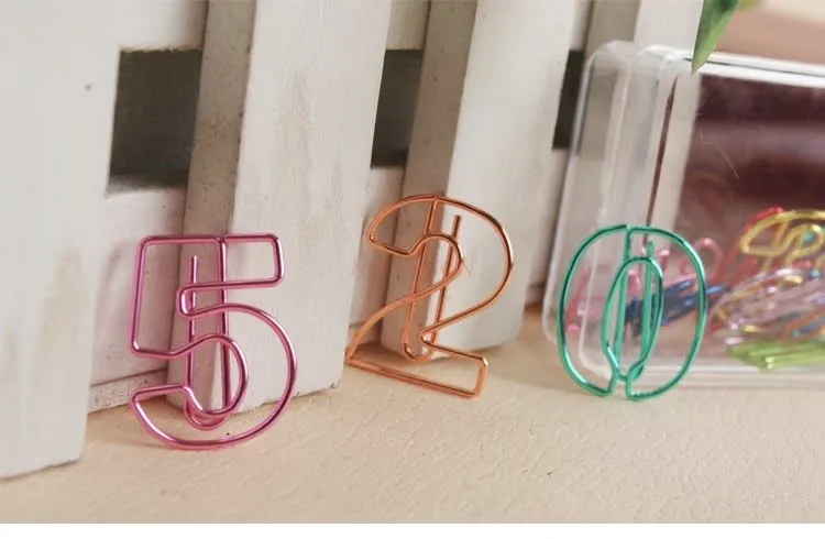 10pcs Colorful Metal Digital Paper Clips Student Learning Supplies Creative Clips Multi Color
