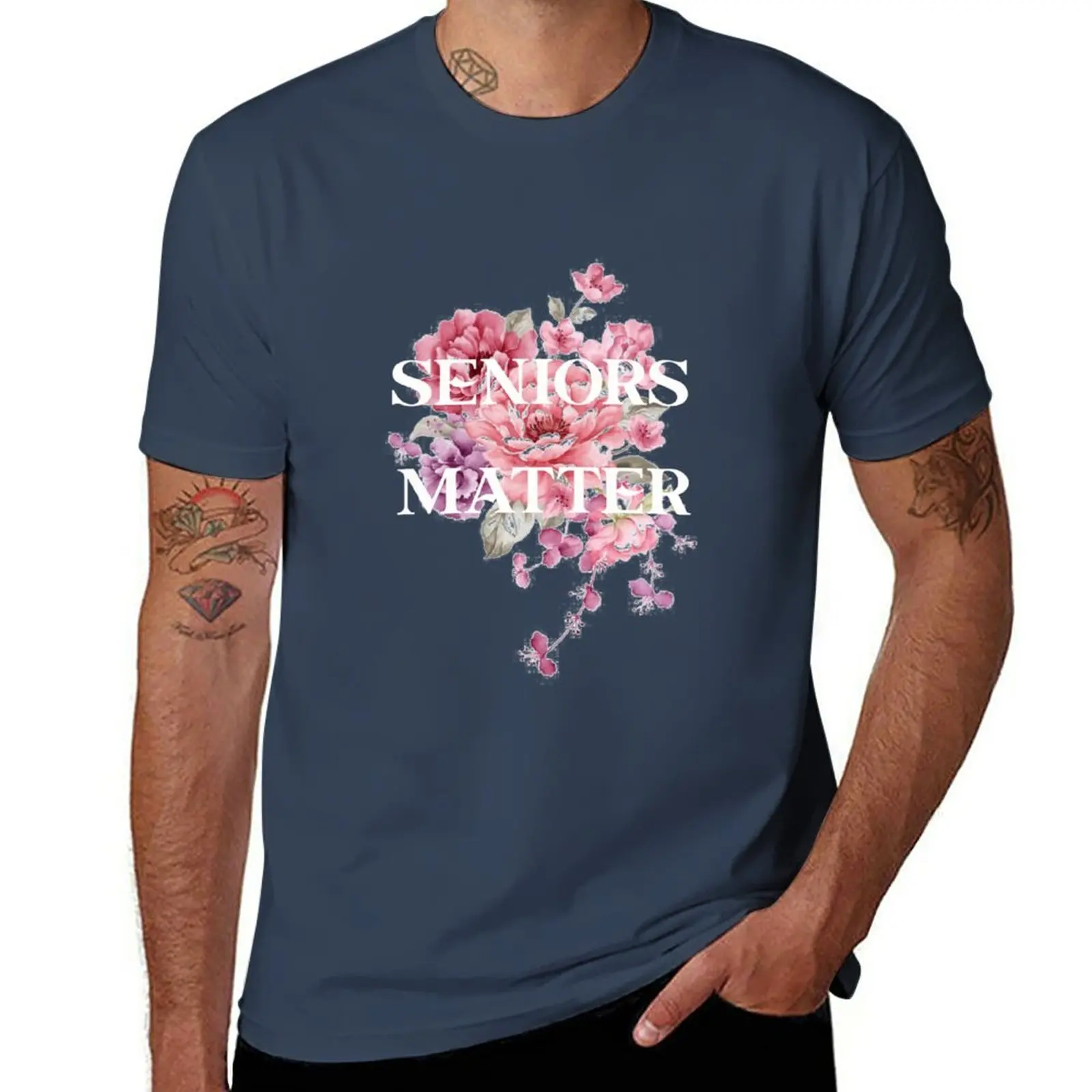 

New Seniors Lives Matter Flower Design T-Shirt Short sleeve custom t shirt Short t-shirt korean fashion mens t shirts