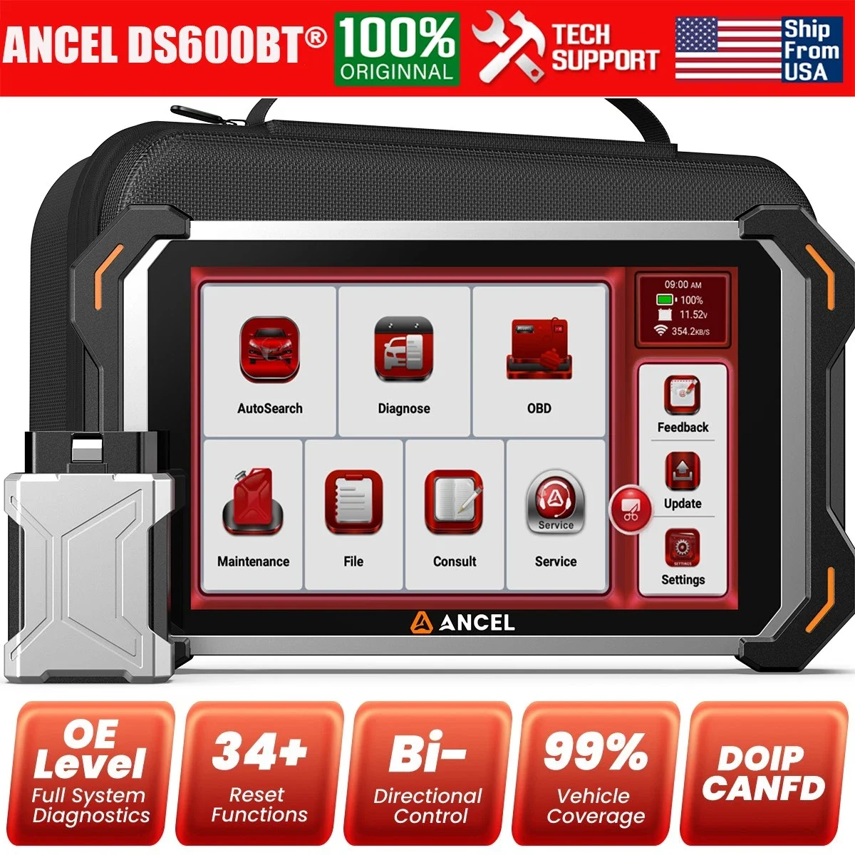 ANCEL DS600 BT سيارة Obd2 الماسح الضوئي ثنائي الاتجاه التشخيص أداة مسح ضوئي ECU مفتاح الترميز 35 + خدمات CAN-FD FCA السيارات EPB قارئ الرمز