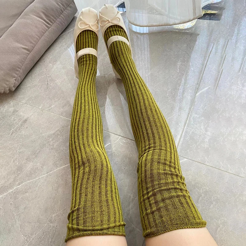 Korean Style Mixed Color Wide Striped Thigh High Socks Over The Knee Fashionable Versatile Long Stockings Fashion Hosiery Gift