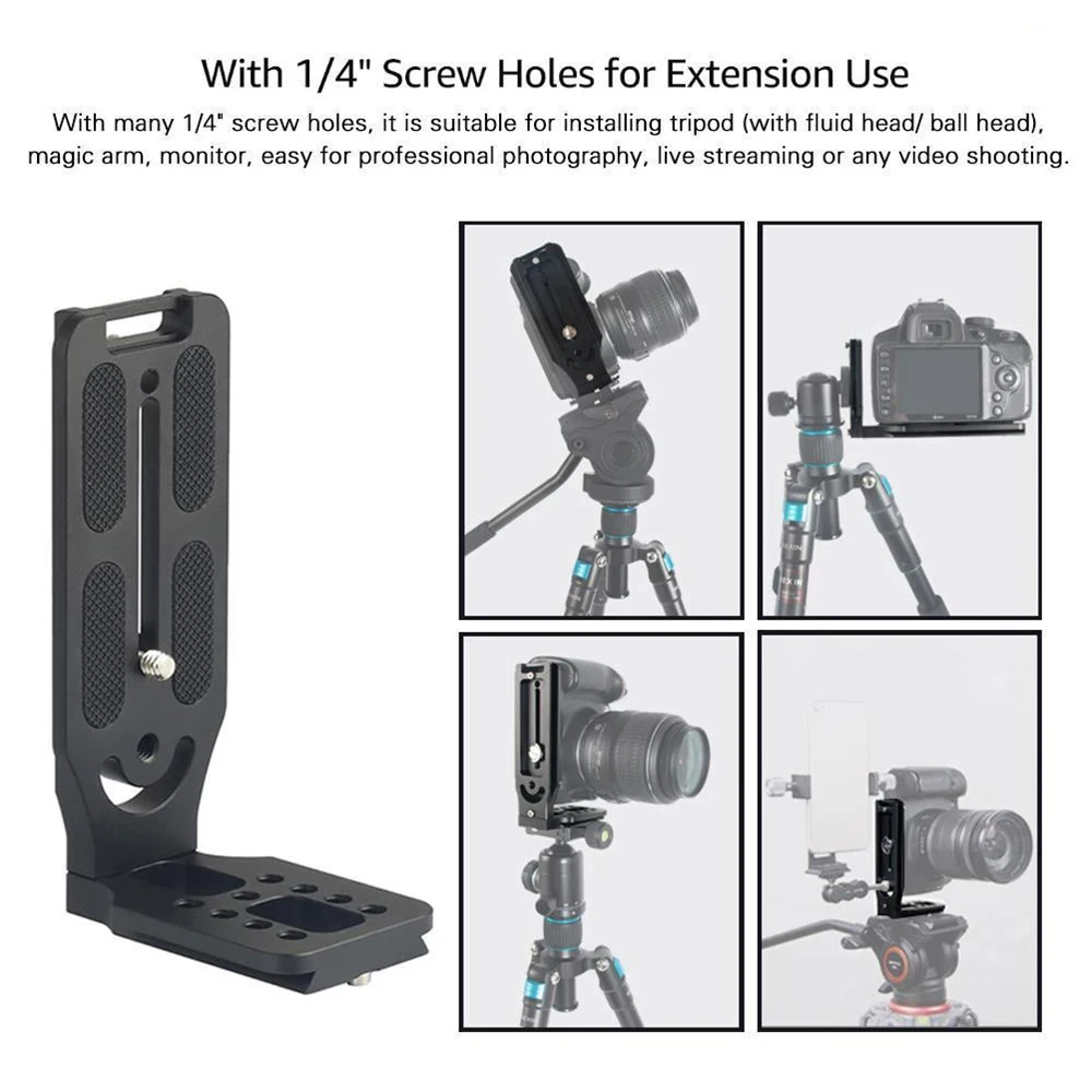 DSLR Camera L Bracket Vertical Horizontal Video Switching Tripod Quick Release Plate Compatible with Canon Nikon Sony Aluminum