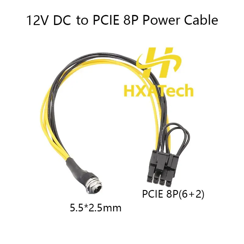 HXATech - High Quality 12V DC to PCIe 8-pin Video Card Power Cable DC 5525 to GPU 6-pin Male Cord DC to CPU 8-pin Mainboard Cabl