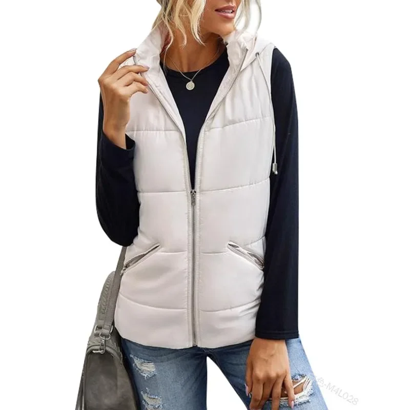 

Women Winter Hooded Vest Coat Elegant Vintage Fashion Warm Thick Sleeveless Slim Fit Zipper Waistcoat Jacket Outwear