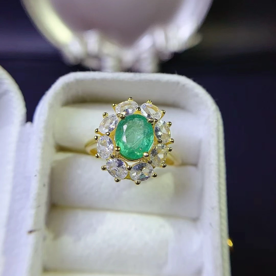 KJJEAXCMY Natural Colombian Emerald Ring for Women S925 Silver Electroplating High Clarity Inlaid Jewelry Fine Support Testing