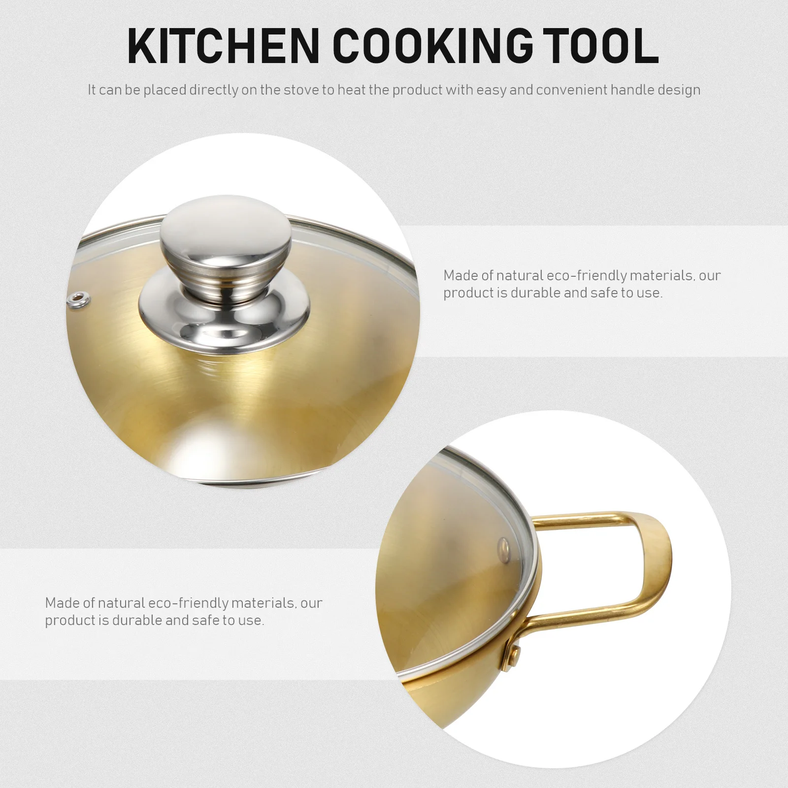 

1Set Stainless Steel Ramen Pot Golden Binaural Stockpot with Lid Non-Stick Cooking Pan for Kitchen Household Noodle Soup
