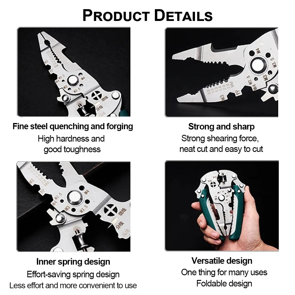 Multifunctional Foldable Wire Stripper Crimper Cable Cutter Pliers Electrician Cable Cutting Wiring Pulling Stripping Tools