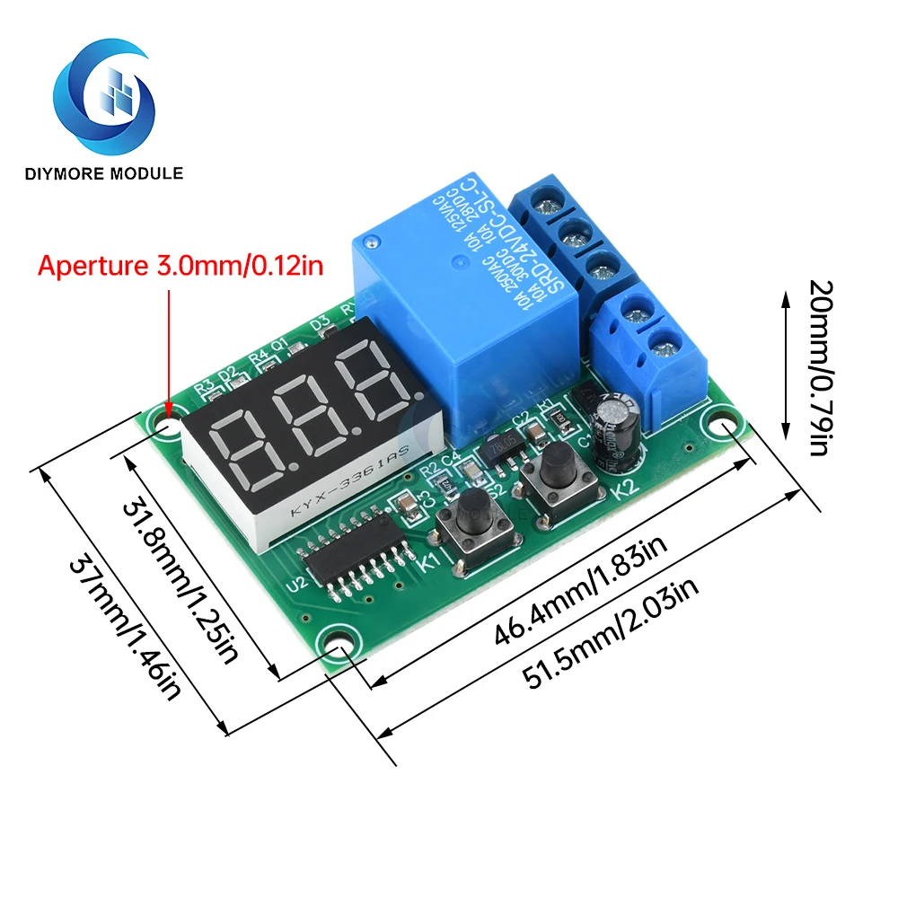 DC12V/24V Multifunctional Digital Display Delay Relay Module 0.36-Inch 3/4Digit Red Display Delay Time Off/Delay On/Cycle On/Off