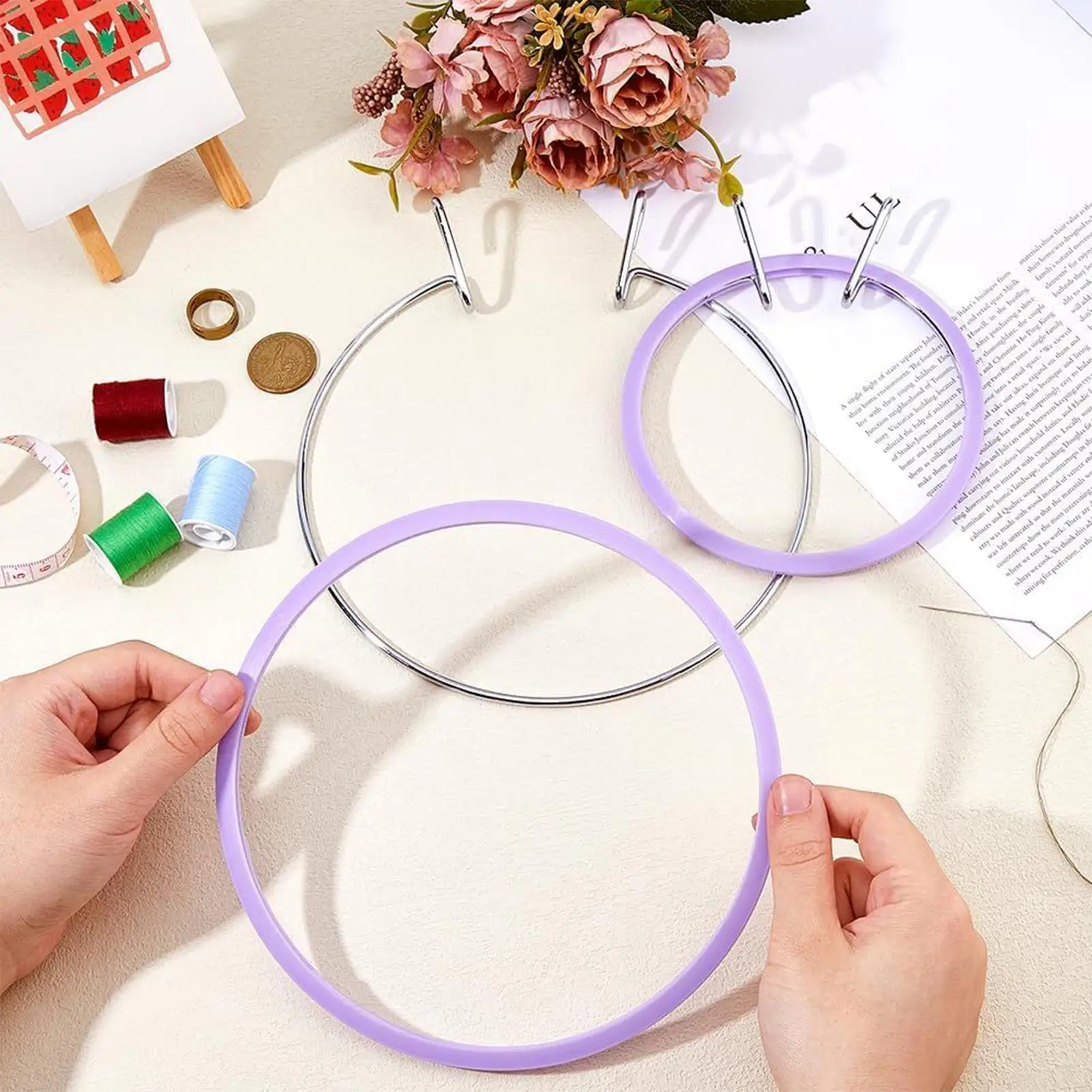 Hoop For Cross Stitching Metal Spring Tension Embroidery Hoop 2 Pieces Adjustable Sewing Art Craft Accessories For Creative view 2