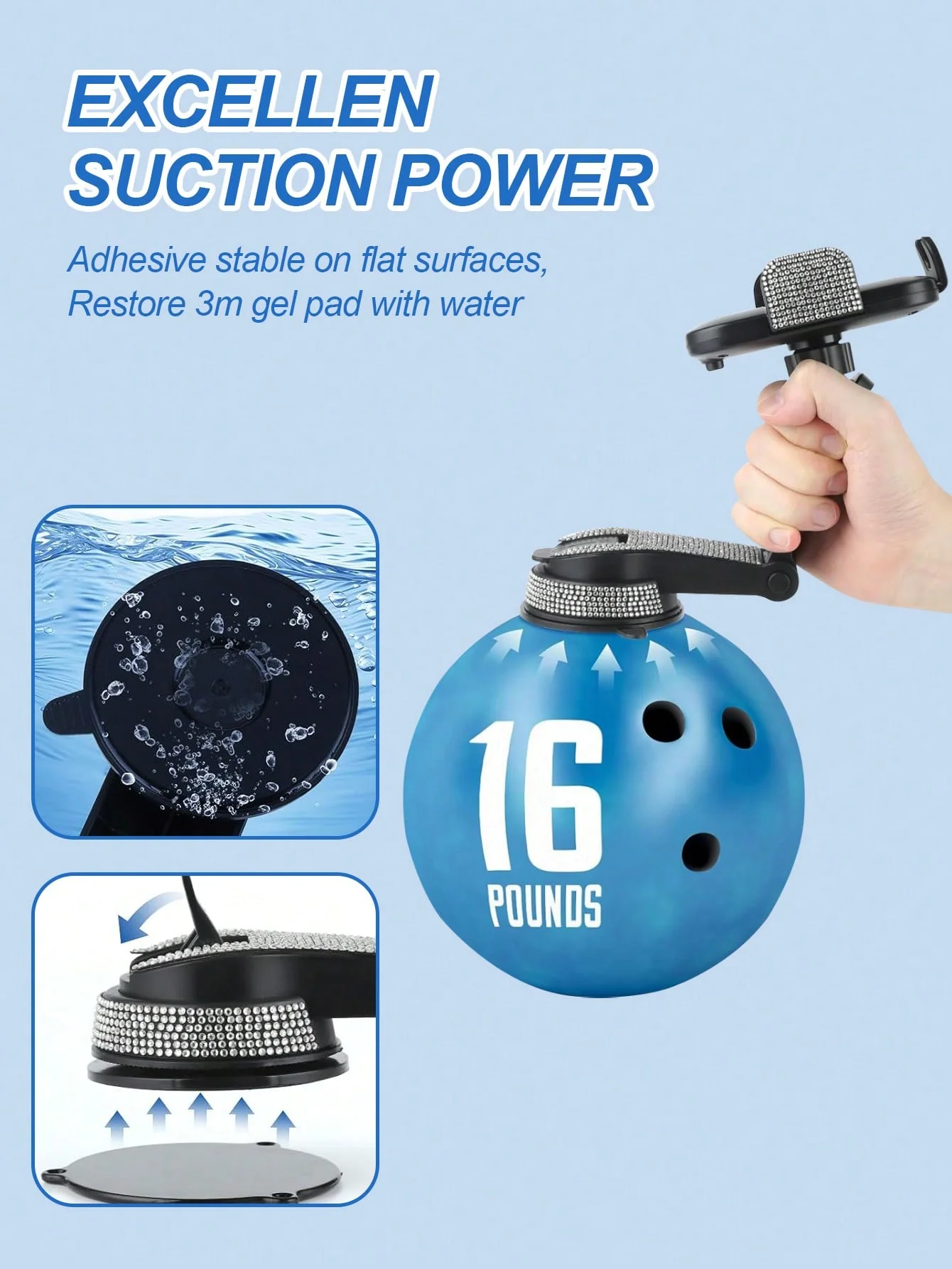 حامل هاتف السيارة مزين بالألماس - قاعدة شفط ميكانيكية مع 360 درجة ° دوران، ذراع قوي وقفل صامت، مناسب عالميًا #5