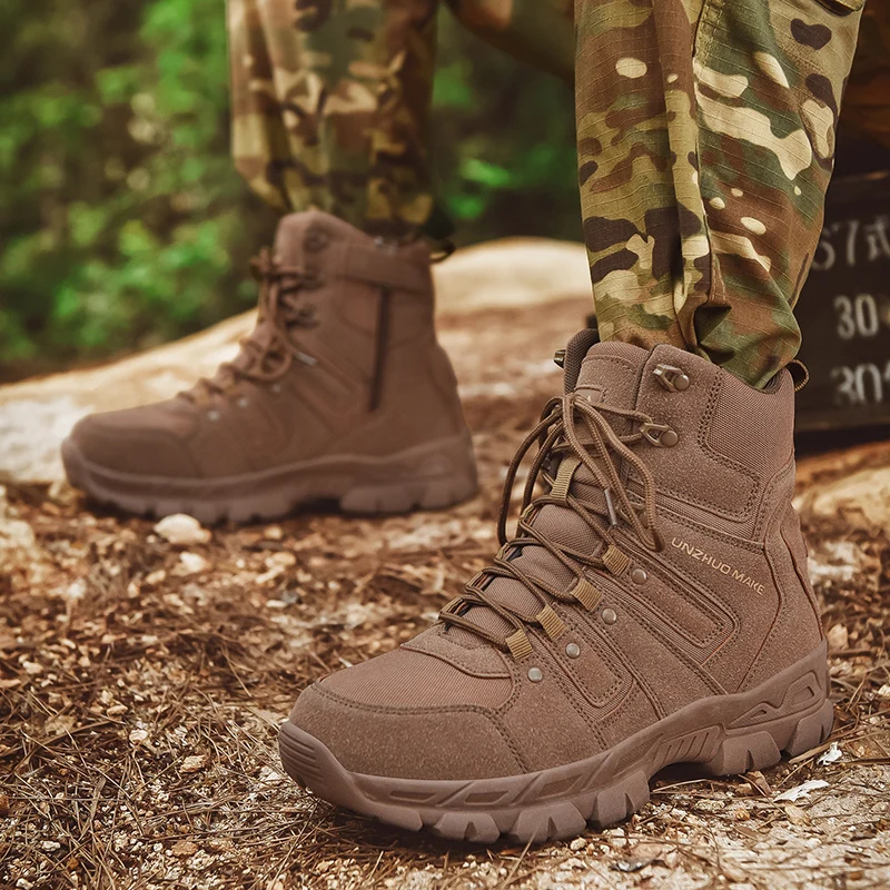 Men Tactical Boots High Quality Brand Hunting Hiking Shoes Lace Up Desert Unisex Anti-Slip Army Boots Motorcycle Climbing Shoes