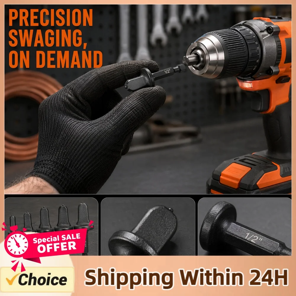 5Pcs Hex Shank Drill Bit Flaring Expander Tool Set for Copper Pipe HVAC /4 3/8 1/2 5/8 3/4 Inch