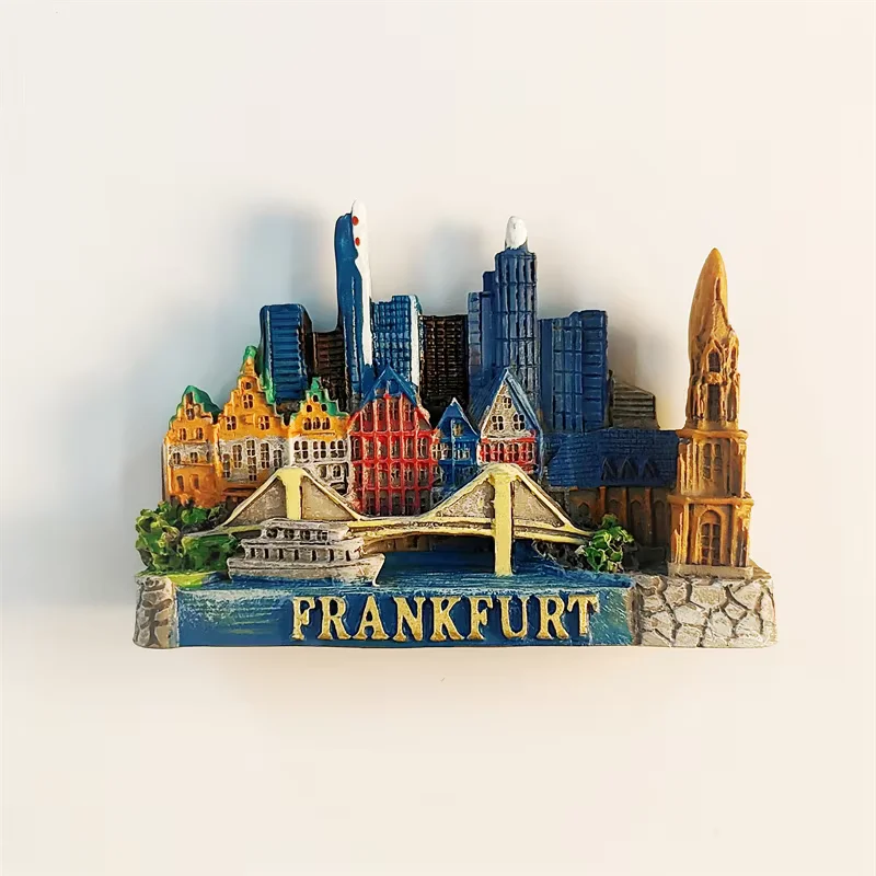 Europa, Alemania, Frankfurt, estereoscópico 3D, recuerdos de turismo, pintura de resina, decoración del hogar, imán para refrigerador
